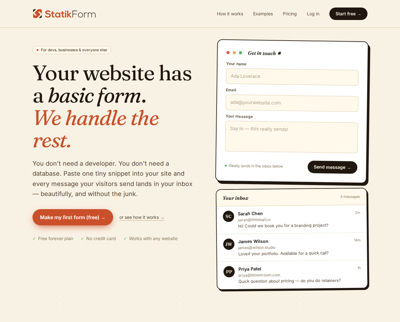 Statik Form homepage hero