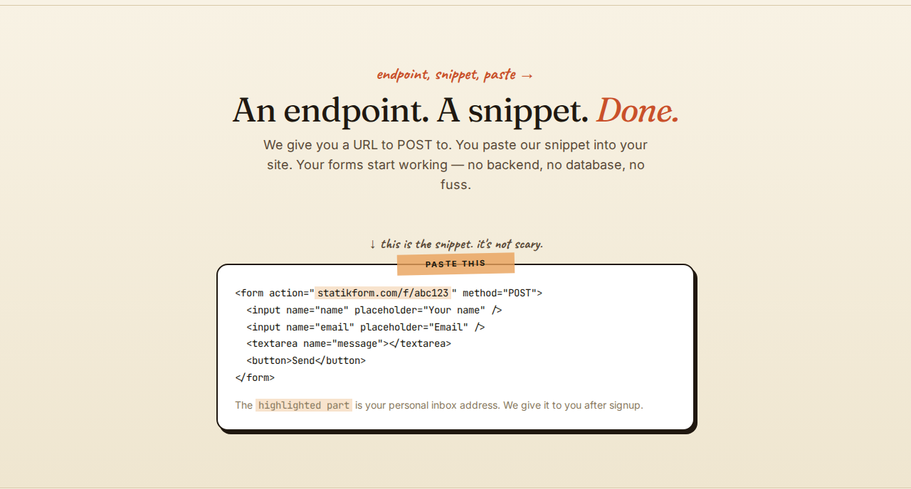 Statik Form endpoint snippet section